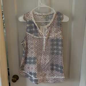 Lucky Brand White Sleeveless Camisole with Blue & Red Print